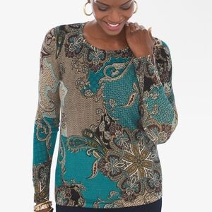 Chico's Scroll-Print Button-Sleeve Pullover (M)